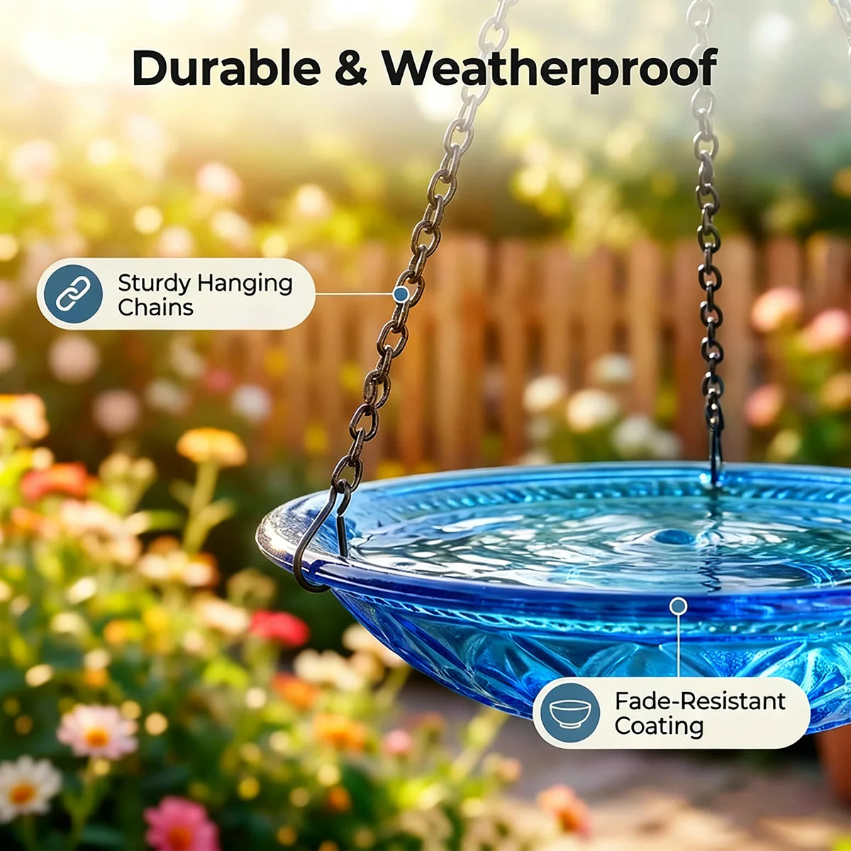 Fontaine Solaire Suspendue Bol en Verre avec Crochet