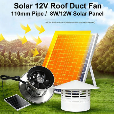 Extracteur Solaire de Toiture 12V Inox 304 avec Capot de Cheminée
