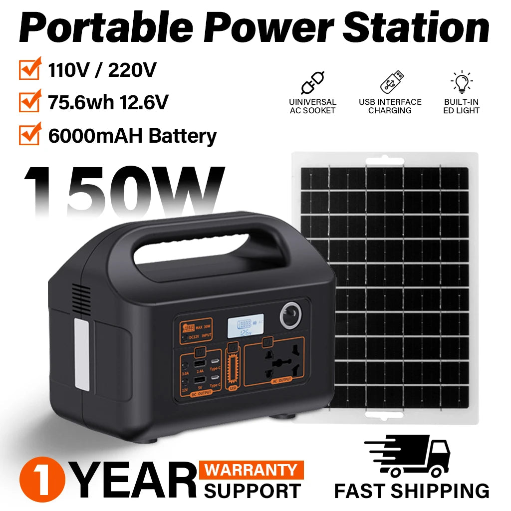 Station d'Énergie Solaire Portable 150W