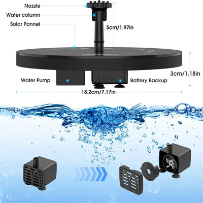 Fontaine Solaire Flottante à 7 Buses pour Bain d'Oiseaux