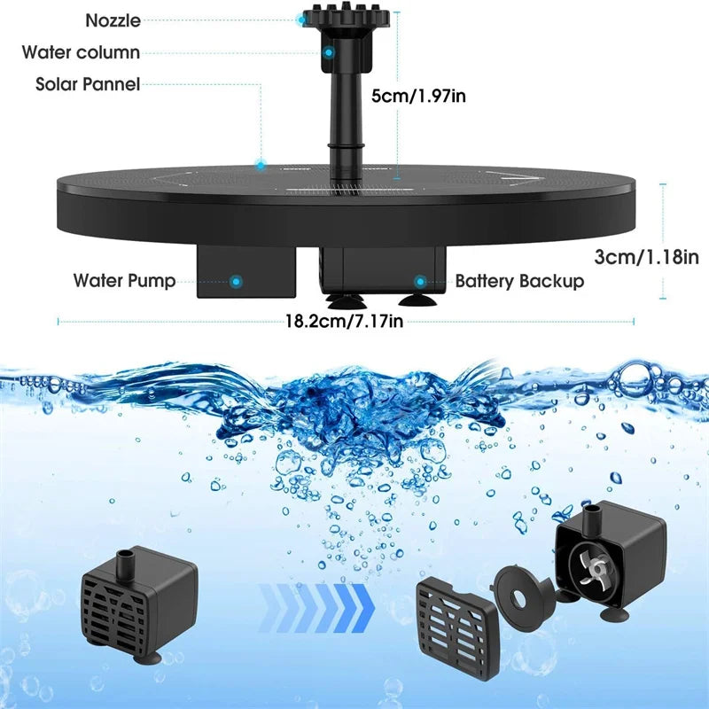 Fontaine Solaire Flottante à 7 Buses pour Bain d'Oiseaux