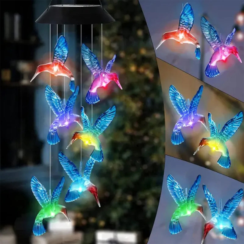Carillon Solaire Colibri LED Changement de Couleur Étanche