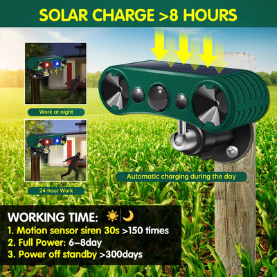 Répulsif Solaire Ultrasons Animaux Détecteur Mouvement Jardin