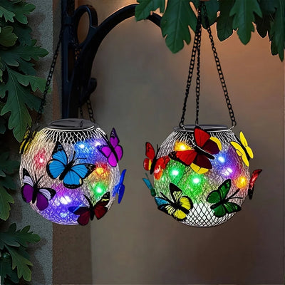 Lanterne Solaire Papillon Suspendue Métal pour Jardin