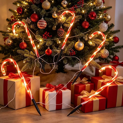 Balise Solaire Canne à Sucre LED Étanche Allée de Noël