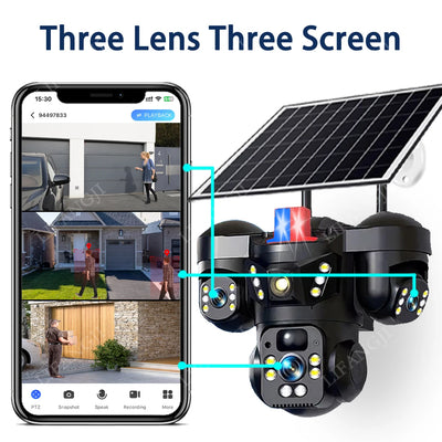 Caméra de Surveillance Solaire 4G WiFi 15MP 3 Objectifs V380