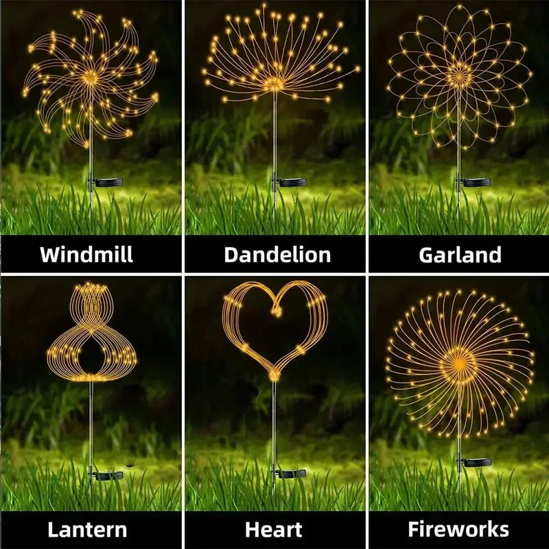 Lampe Solaire Extérieur Feu d'Artifice 60 LED Pissenlit