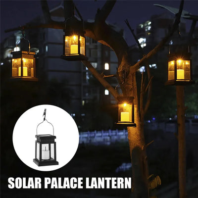Lanterne Solaire Extérieure Bougie LED Effet Flamme, Crépuscule à l'Aube