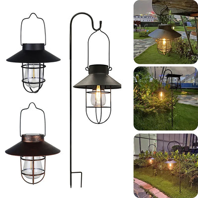 Lanterne Solaire Extérieure Rétro Métal Filament LED Suspendue