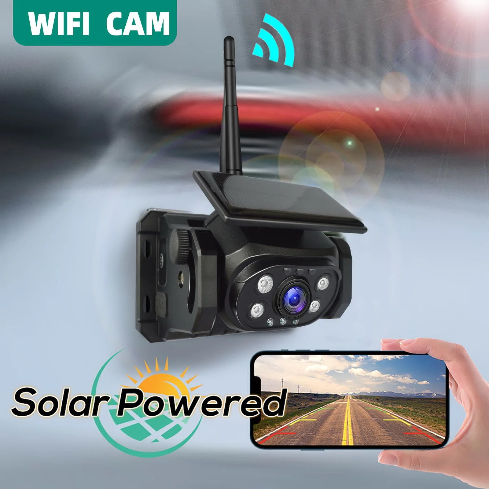 Caméra de Recul Solaire WiFi Magnétique pour Camping-Car