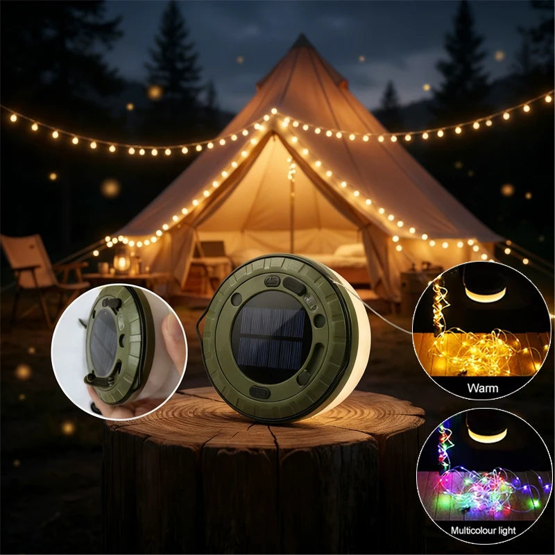 Guirlande solaire LED double pour camping étanche IP65
