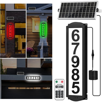 Numéro de Maison Solaire LED Étanche Plaque Adresse Extérieure