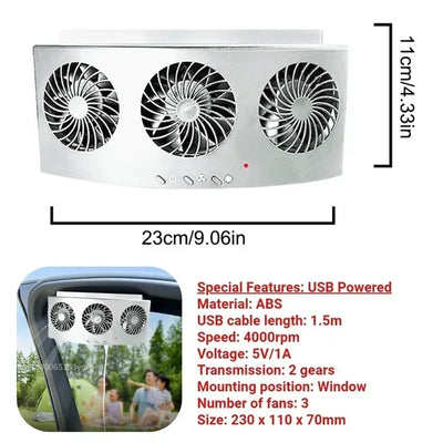 Ventilateur Solaire de Voiture 3 Têtes