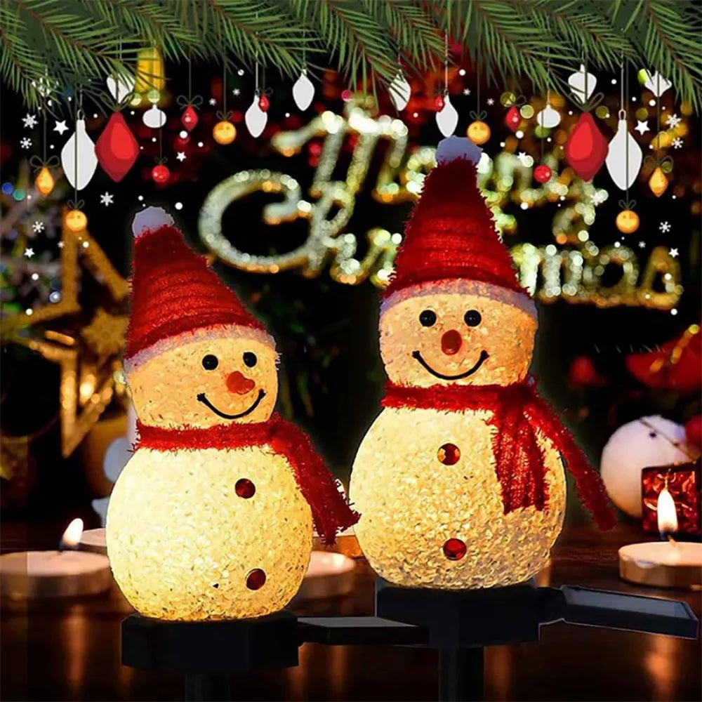 Décoration Solaire Noël Bonhomme de Neige LED Étanche