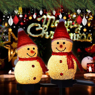 Décoration Solaire Noël Bonhomme de Neige LED Étanche