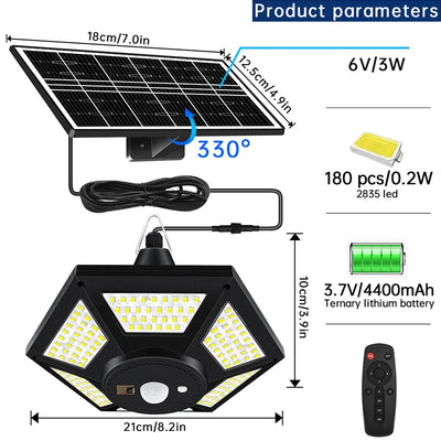 Lampe Solaire Suspendue avec Télécommande 180 LED Détecteur de Mouvement