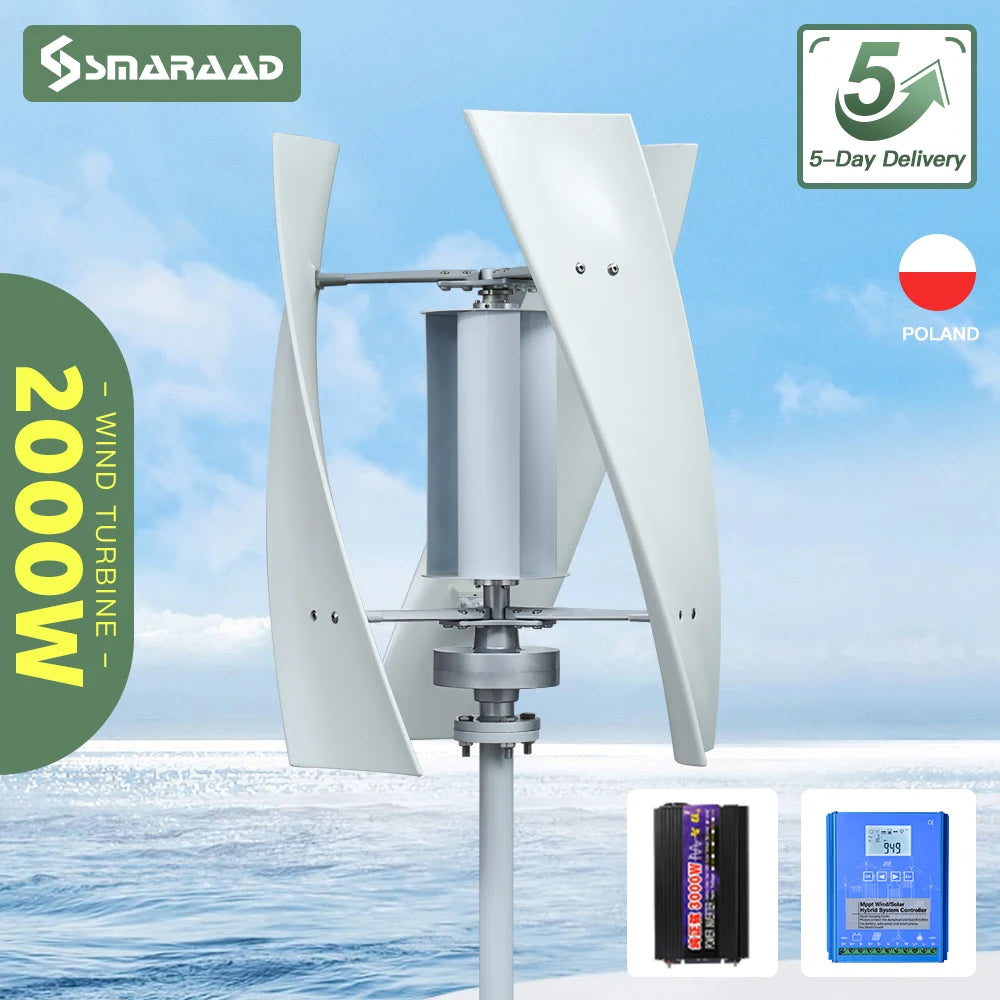 Générateur Éolien Vertical 2000W Sortie 220V pour Maison