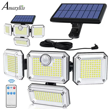 Projecteur Solaire Extérieur 333 LED Détecteur de Mouvement 4 Têtes