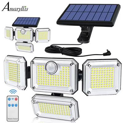 Projecteur Solaire Extérieur 333 LED Détecteur de Mouvement 4 Têtes