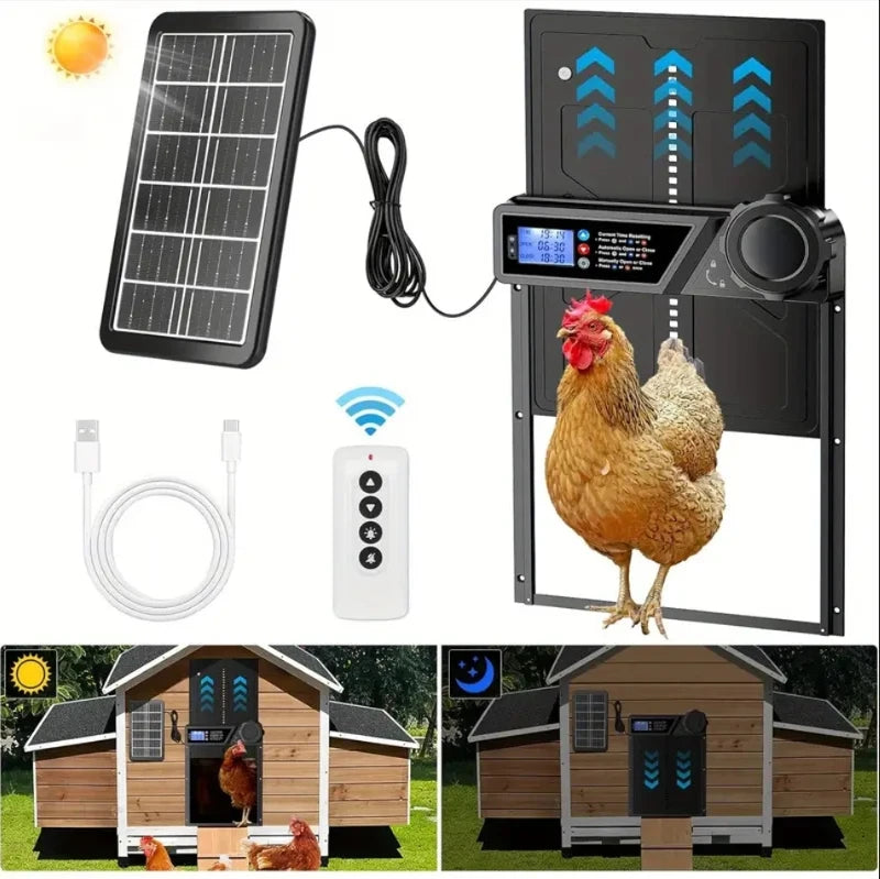 Porte automatique solaire pour poulailler avec écran LCD
