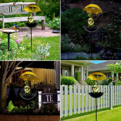 Statue Solaire Animaux Parapluie Lumineux avec Mangeoire