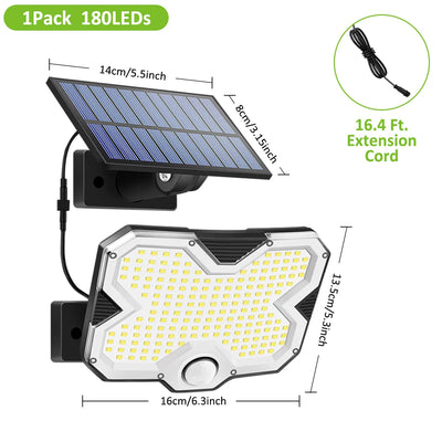 Lampe Murale Solaire 180 LED 3 Modes IP65 Panneau Séparé