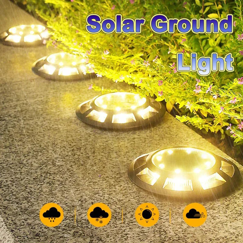 Lampe solaire au sol 16 LED étanche IP65 pour jardin