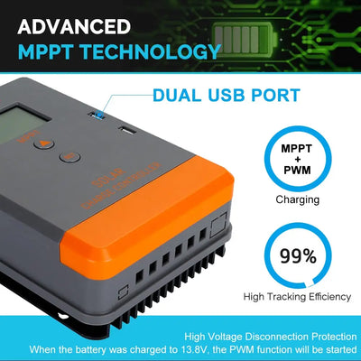 Régulateur de Charge Solaire MPPT 12V 24V - vue 3