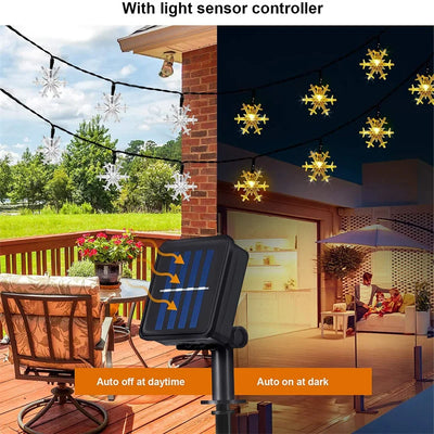 Lampe Solaire Flocon de Neige 62 LED Étanche Arbre de Noël
