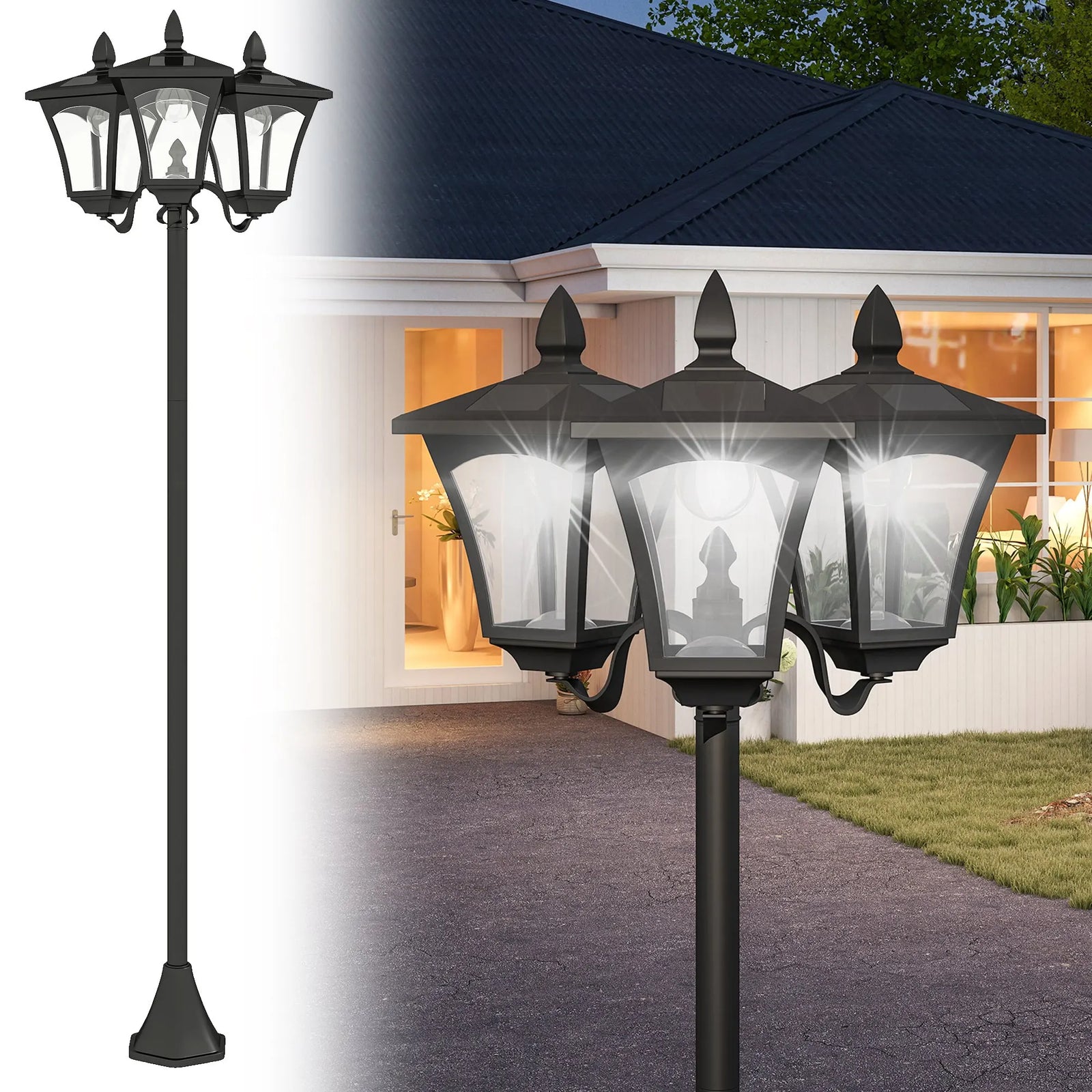 Lampadaire Solaire Extérieur Outsunny 3 Lanternes 1,82 m