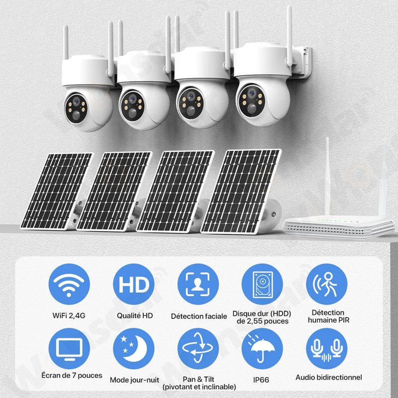 Kit 4 Caméras Solaires PIR Surveillance