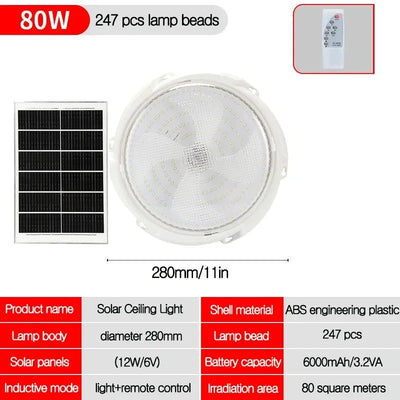 Lampe Solaire Intérieur Plafonnier 3 Couleurs avec Télécommande 25W à 100W