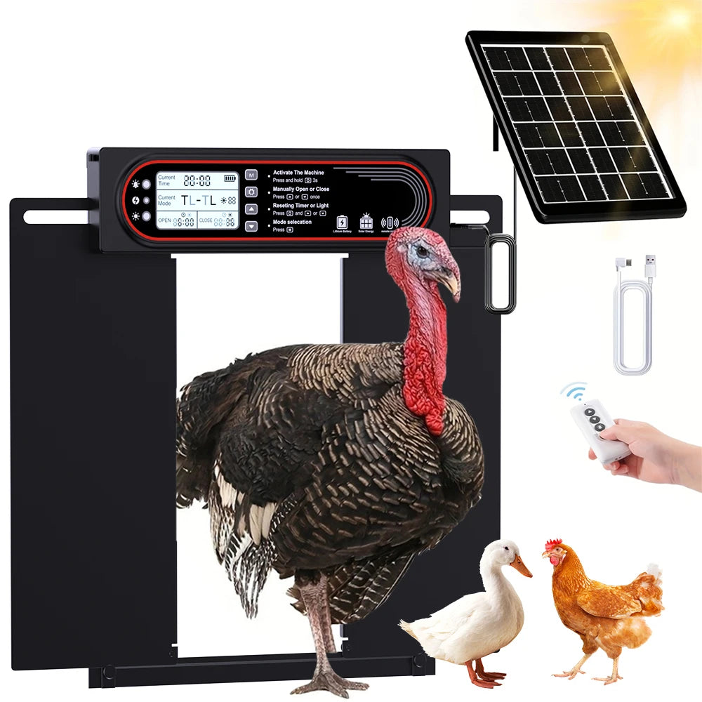 Porte Automatique de Poulailler Solaire Grande Largeur Dindes