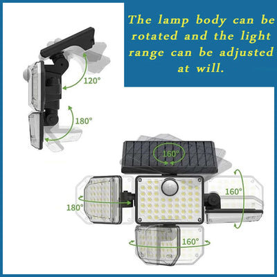 Projecteur Solaire 122 LED 4 Têtes Détecteur Mouvement Extérieur
