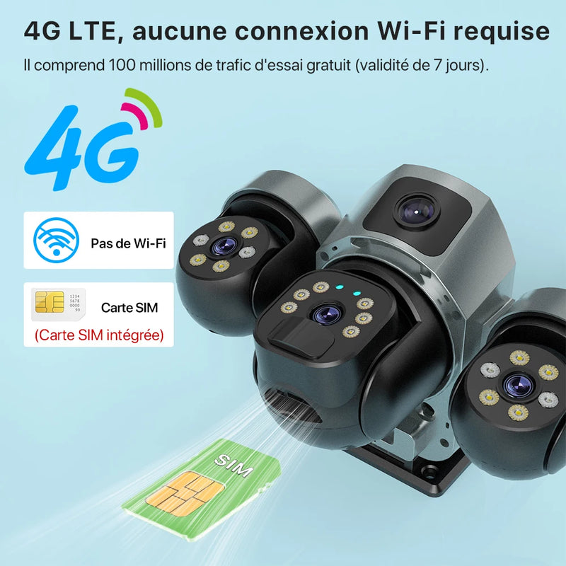Caméra Solaire 4G Triple Écran Sans Fil PTZ