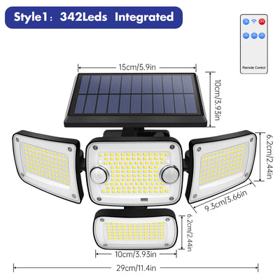 Projecteur Solaire 4 Têtes Réglables 6500K IP65 Télécommande