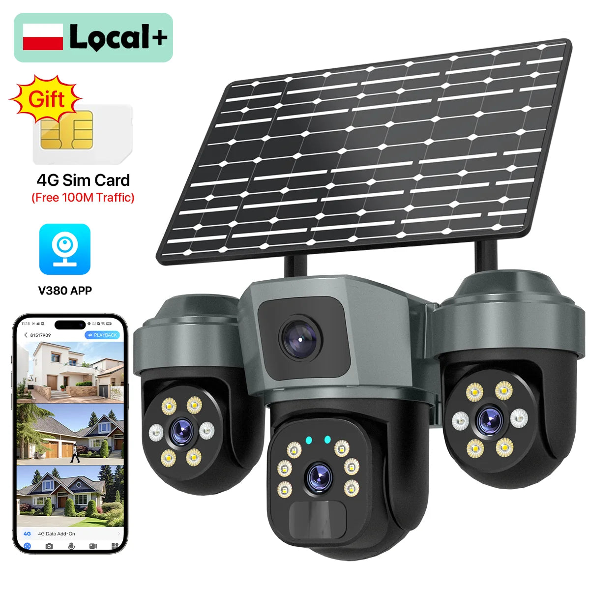 Caméra Solaire 4G Triple Objectif Vision Nocturne