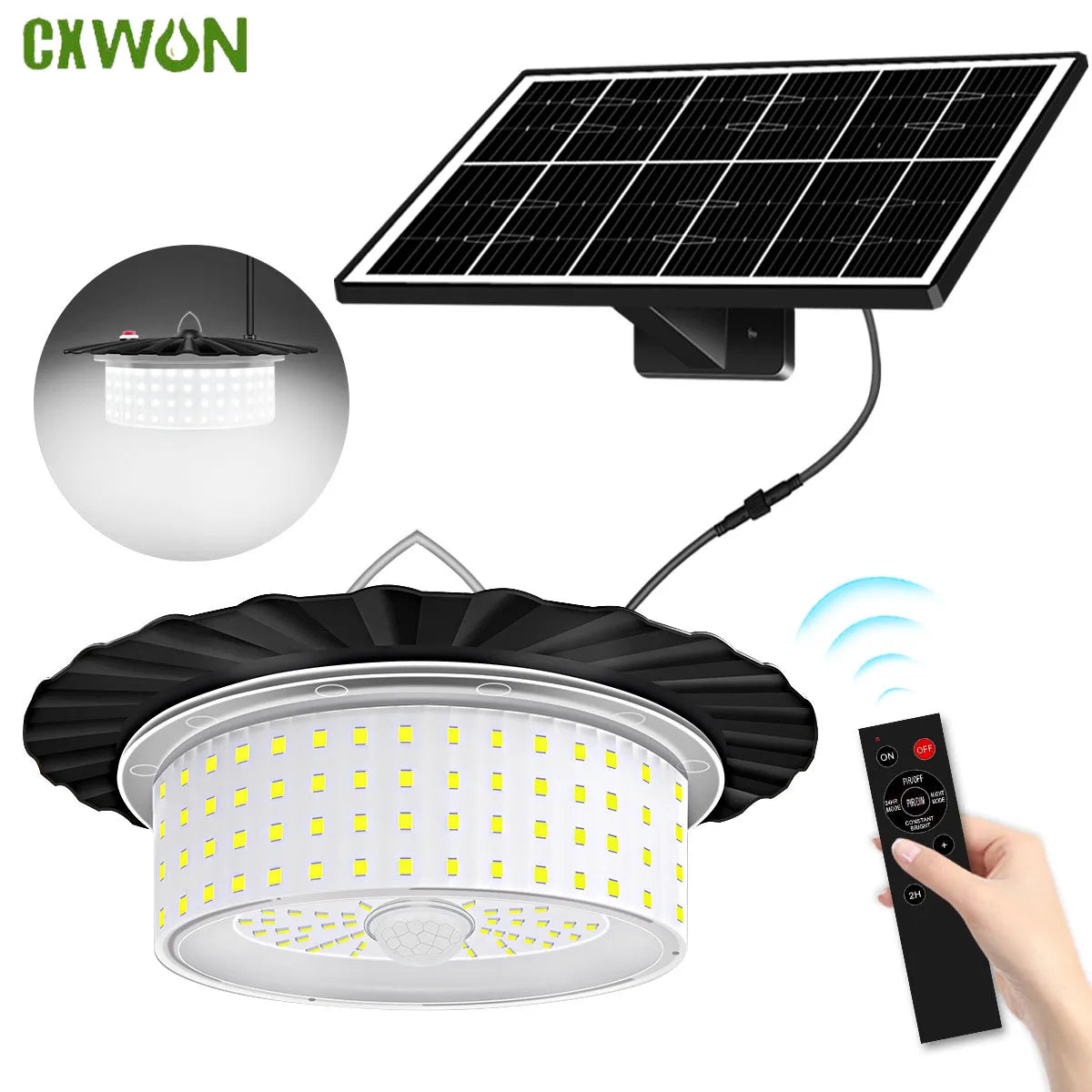 Plafonnier Solaire Hangar et Garage 244 LED avec Télécommande et Câble 5M