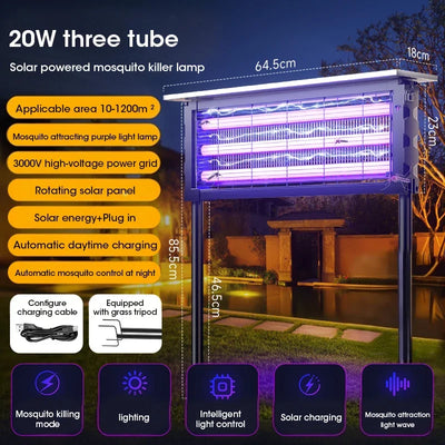 Lampe Solaire Anti-Moustique UV 395nm Étanche IPX5 Jardin
