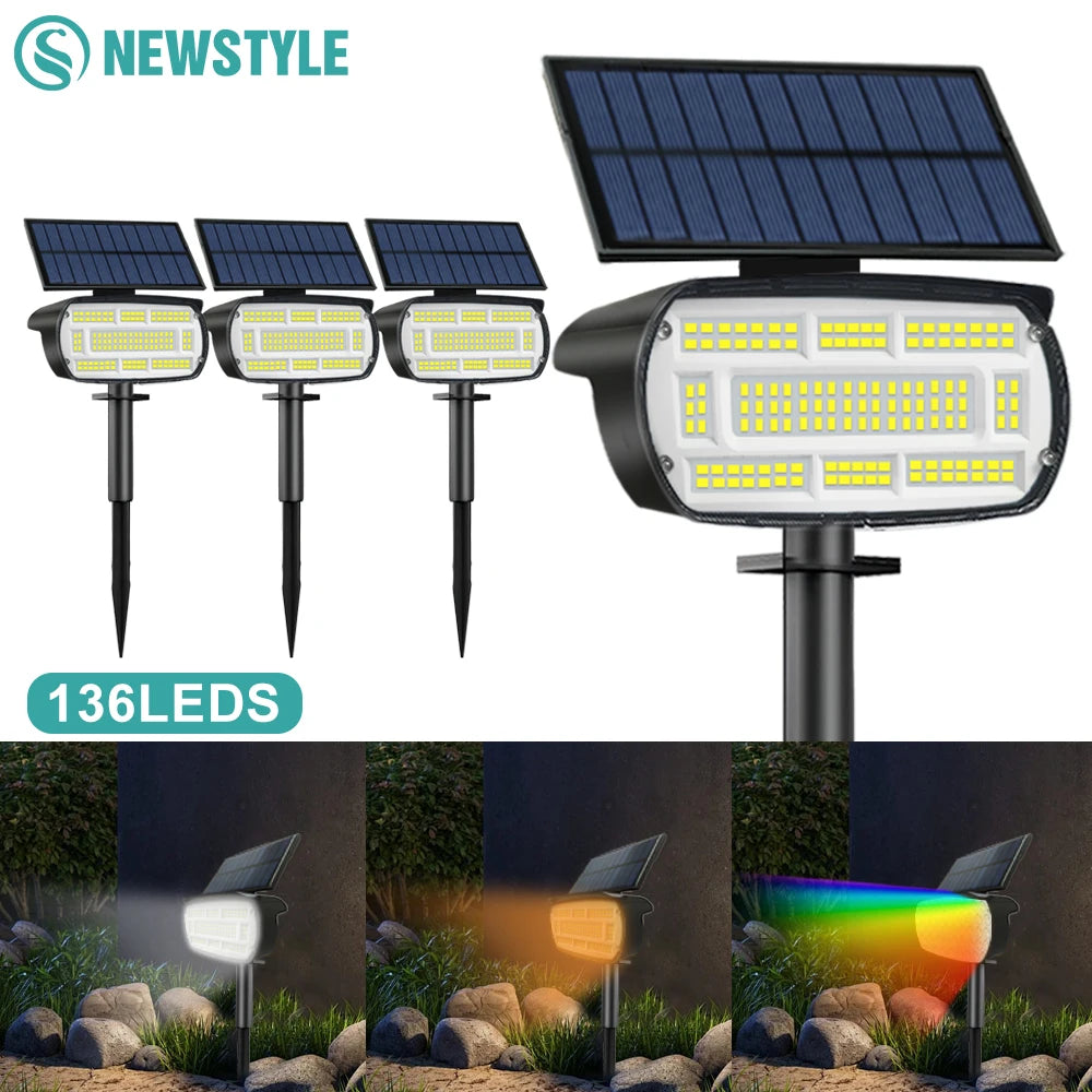 Spot solaire paysage 136 LED étanche pour jardin et allée