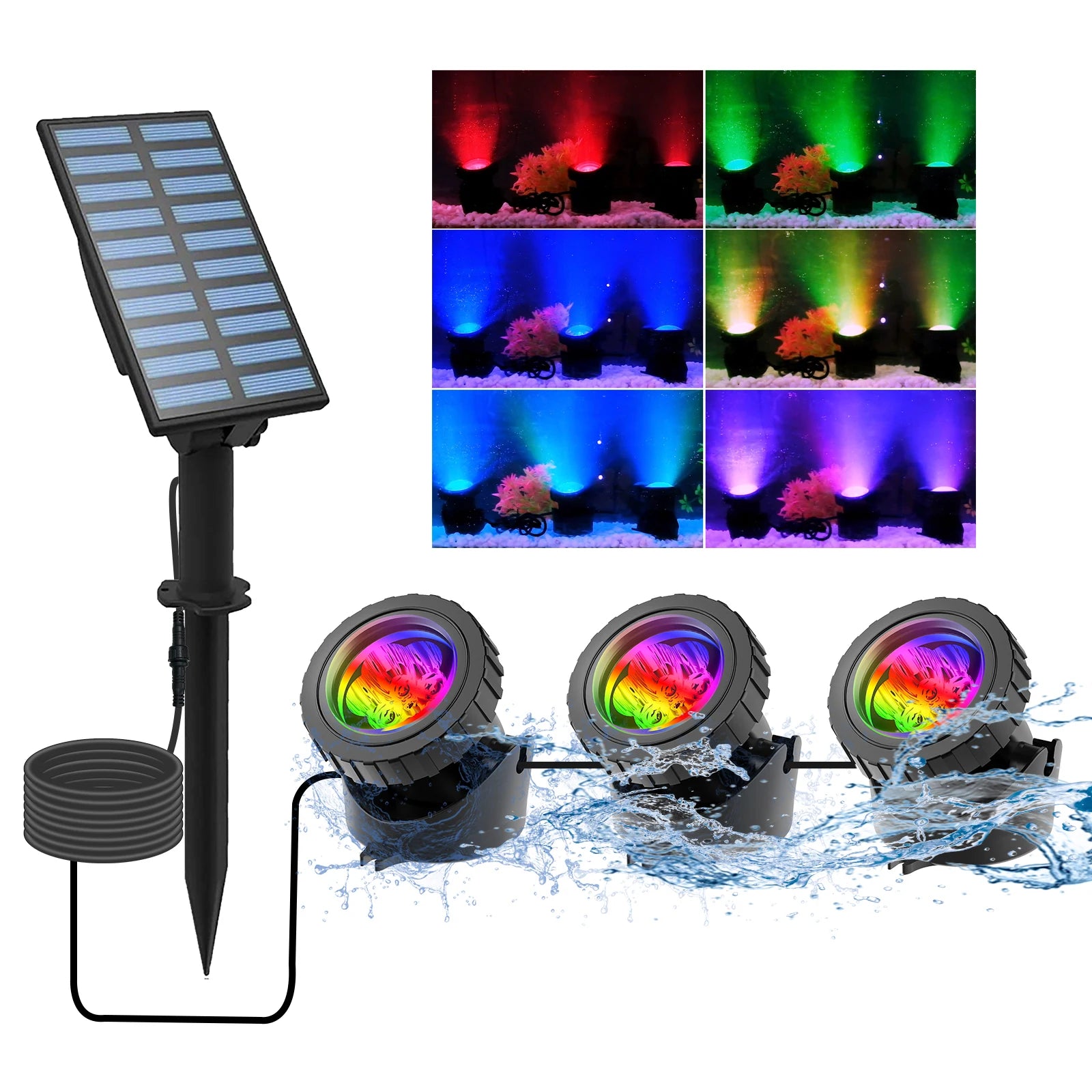 Lampe solaire extérieure RGB étanche IP68
