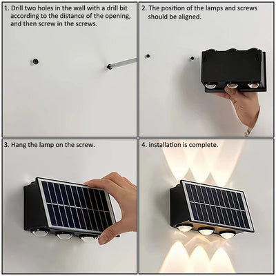 Applique Murale Solaire Extérieur 8 LED Haut et Bas Décorative