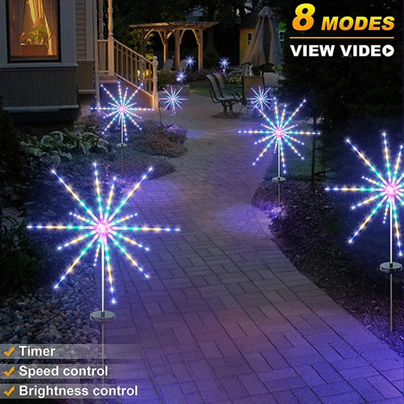 Lampe Solaire Feu d'Artifice LED Étanche Jardin et Allée