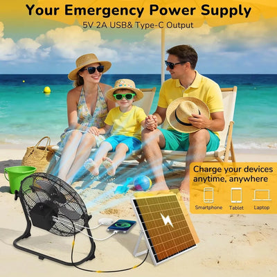 Ventilateur de Sol Solaire Portable 30cm Rechargeable