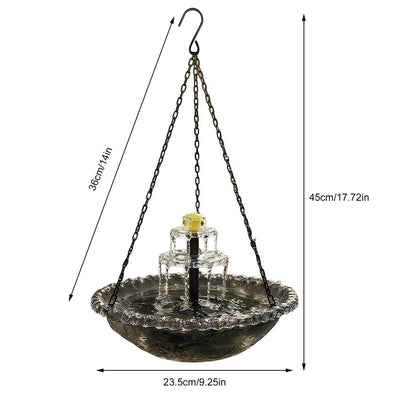Bain d'Oiseaux Solaire Cascade avec Bol en Verre et Mangeoire