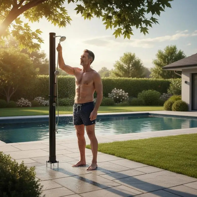 Douche Solaire Extérieure 217 cm Colonne PVC et Aluminium Noire