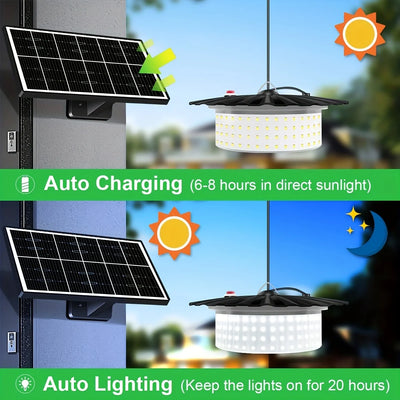 Lampe Solaire Suspendue Extérieure 244 LED avec Télécommande et Détecteur de Mouvement