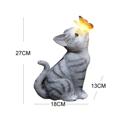 Lampe Solaire Décorative Chat et Papillon de Jardin
