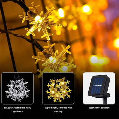 Lampe Solaire Flocon de Neige 62 LED Étanche Arbre de Noël