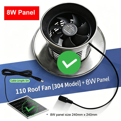 Extracteur Solaire de Toiture 12V Inox 304 avec Capot de Cheminée
